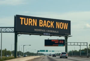 Billboard warning Memphis criminals to turn back now along Interstate 55