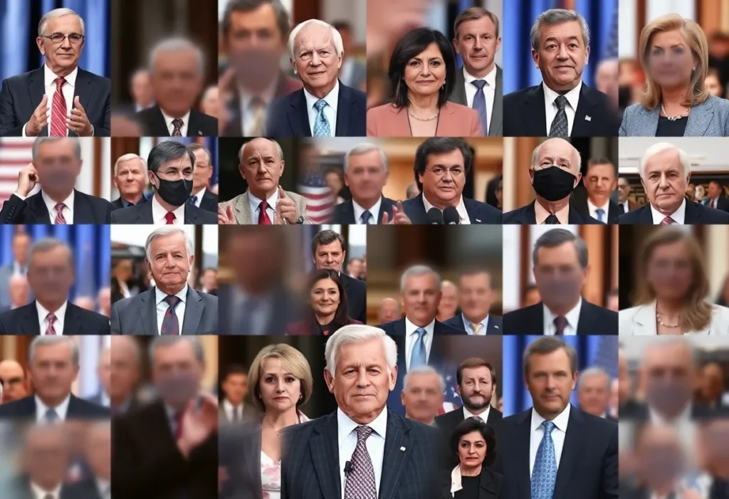 Collage of political figures at events, focusing on accountability and transparency.