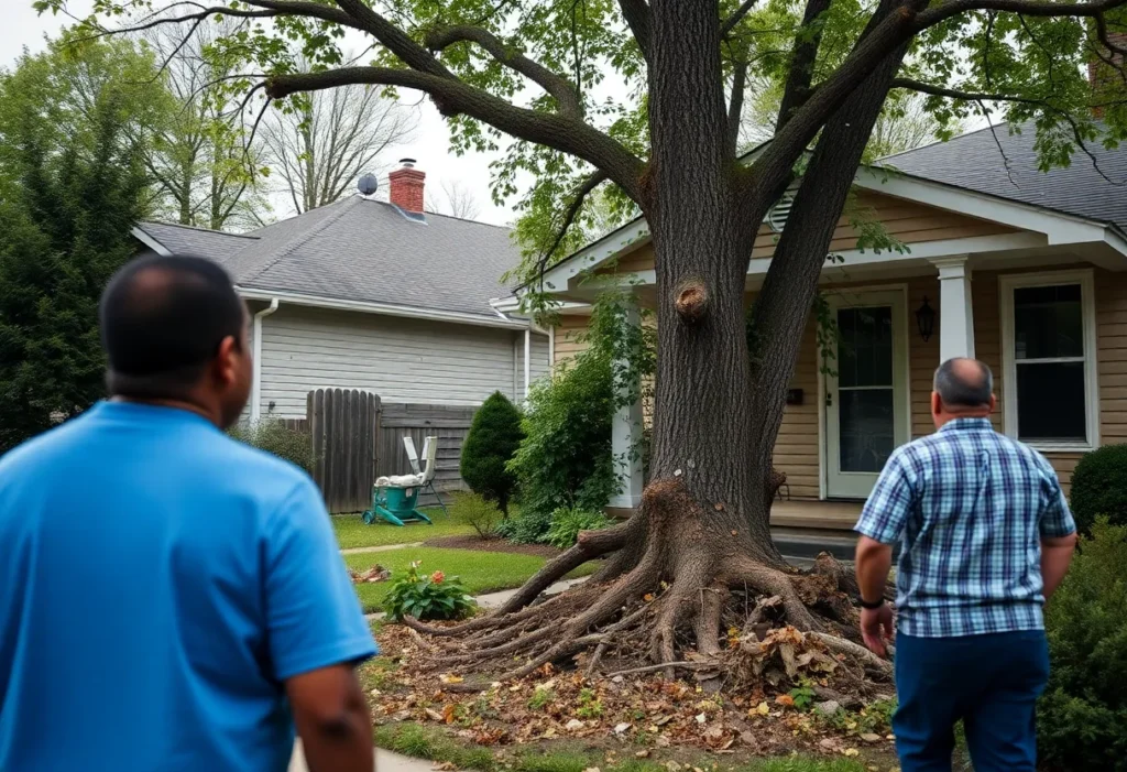 Shelby County officials removing a fallen tree from a residential property in Memphis.