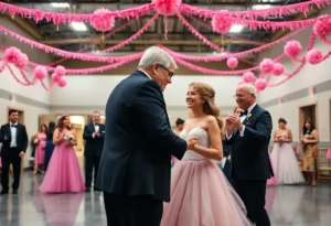 Fathers and daughters participating in a dance at Angola prison
