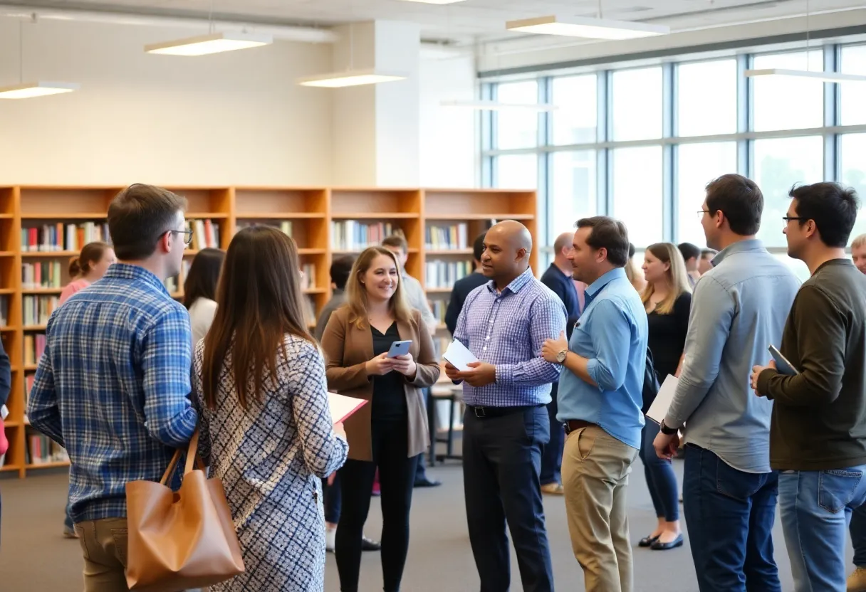 FedEx hiring event poster with community members engaging.