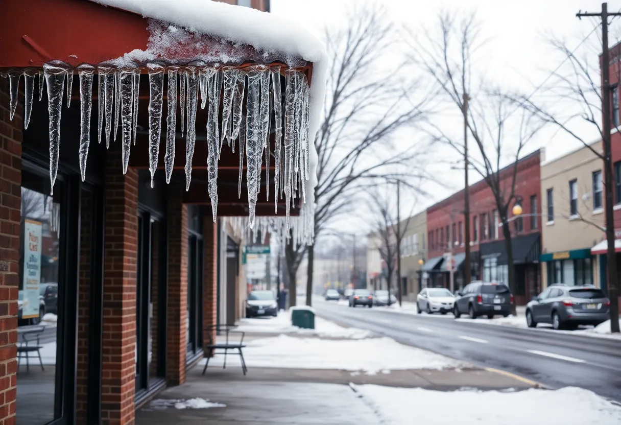 A winter scene in Memphis showing ice and frost on the streets