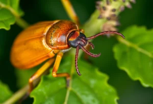A greater chestnut weevil on a chestnut tree leaf.