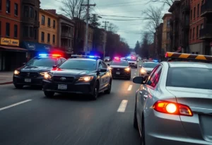 Police vehicles in a high-speed chase in a Memphis neighborhood.