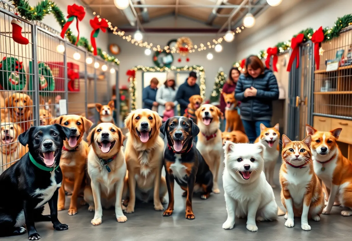 Holiday adoption event at Memphis Animal Services with pets and families