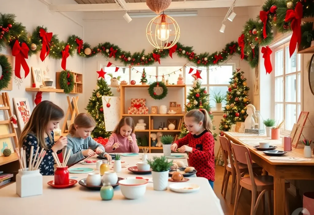 Families enjoying holiday art workshops at Petty Betty Studio