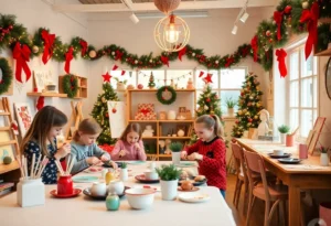 Families enjoying holiday art workshops at Petty Betty Studio