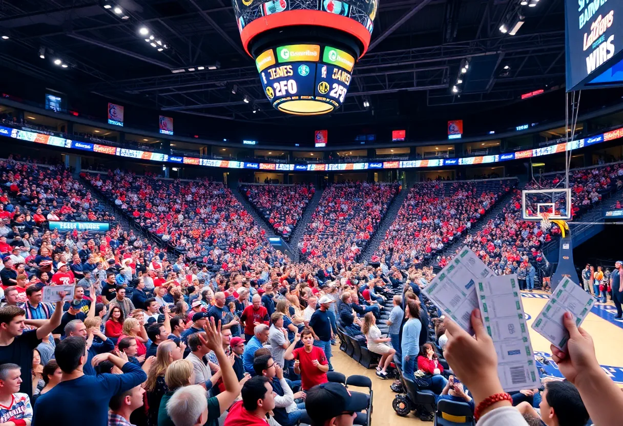 Fans eagerly waiting for free tickets at the basketball arena