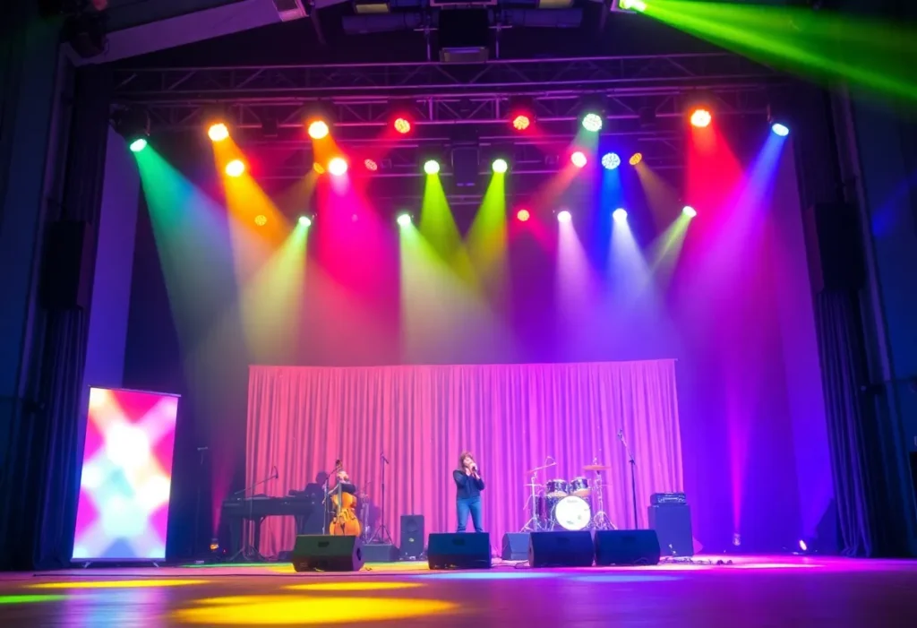 A stage scene from the musical & Juliet featuring lively performances and colorful stage design.