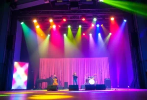 A stage scene from the musical & Juliet featuring lively performances and colorful stage design.