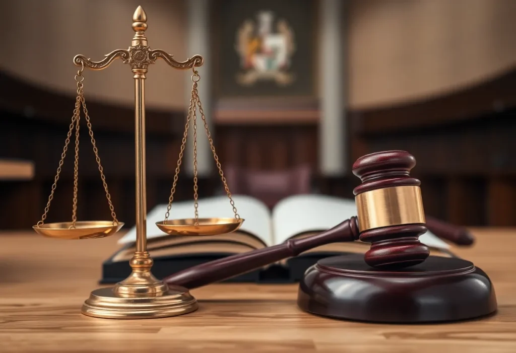 Symbolic representation of justice with scales and gavel