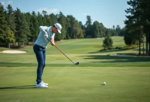 Golfer using swing analysis technology on the course