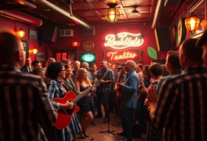Energetic performance of rockabilly music at Mine Shaft Tavern.