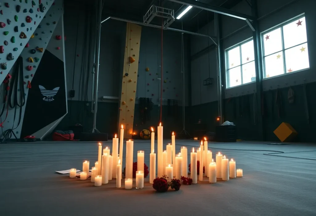 Memorial setup inside Memphis Rox Climbing Gym honoring the late employee.