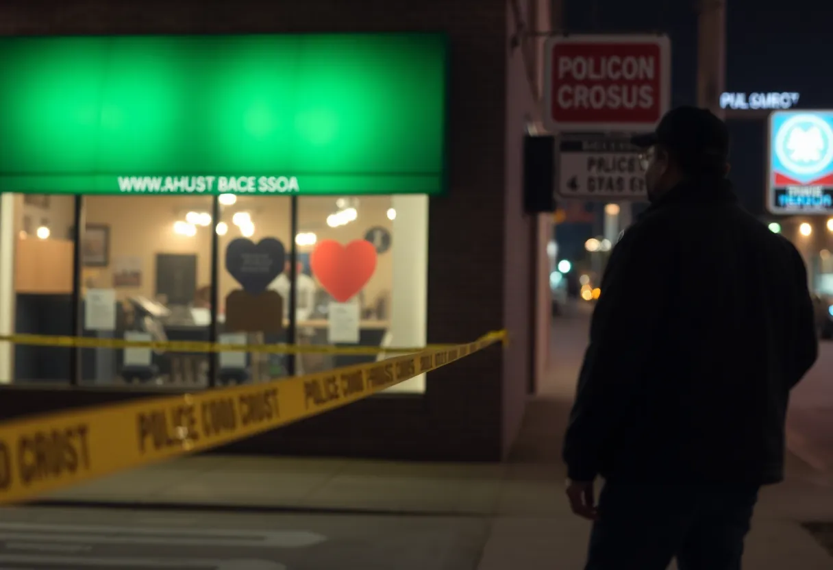 Scene of a robbery outside a Memphis business at night