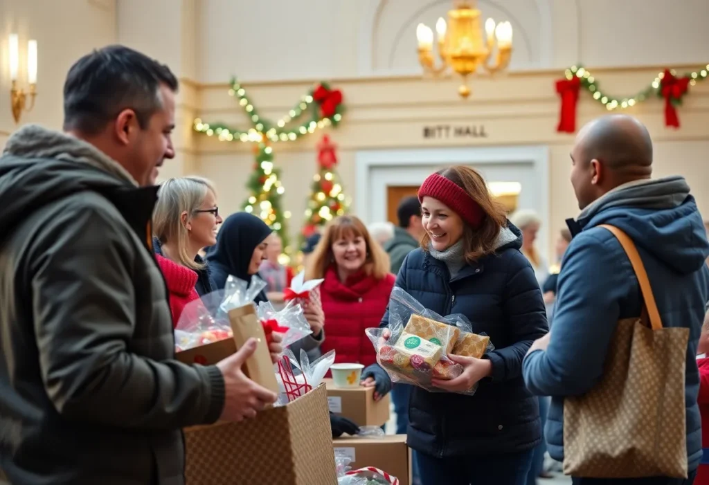 Families receiving gifts at the Memphis Christmas giveaway event