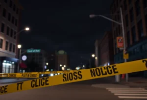 Memphis street with police tape after a crime