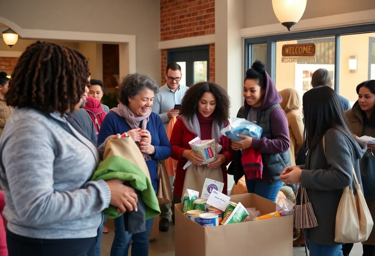 Community members participating in a donation drive for fire victims in Memphis.