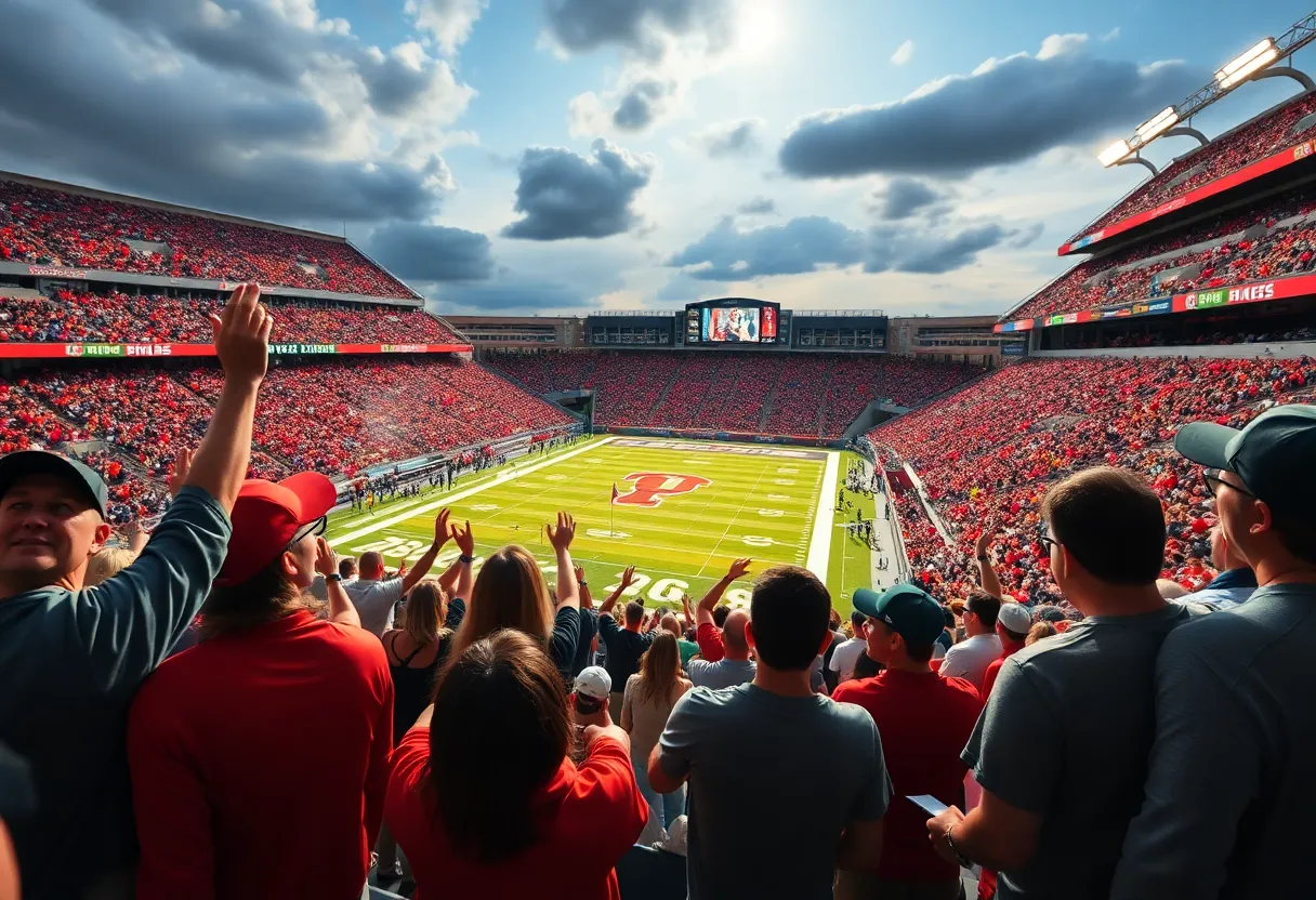 Fans at a college football game in Memphis showing mixed reactions.