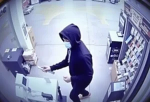Surveillance footage capturing a gas station robbery in Memphis.