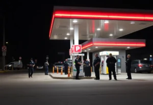 Cordova gas station where the stabbing occurred with police presence