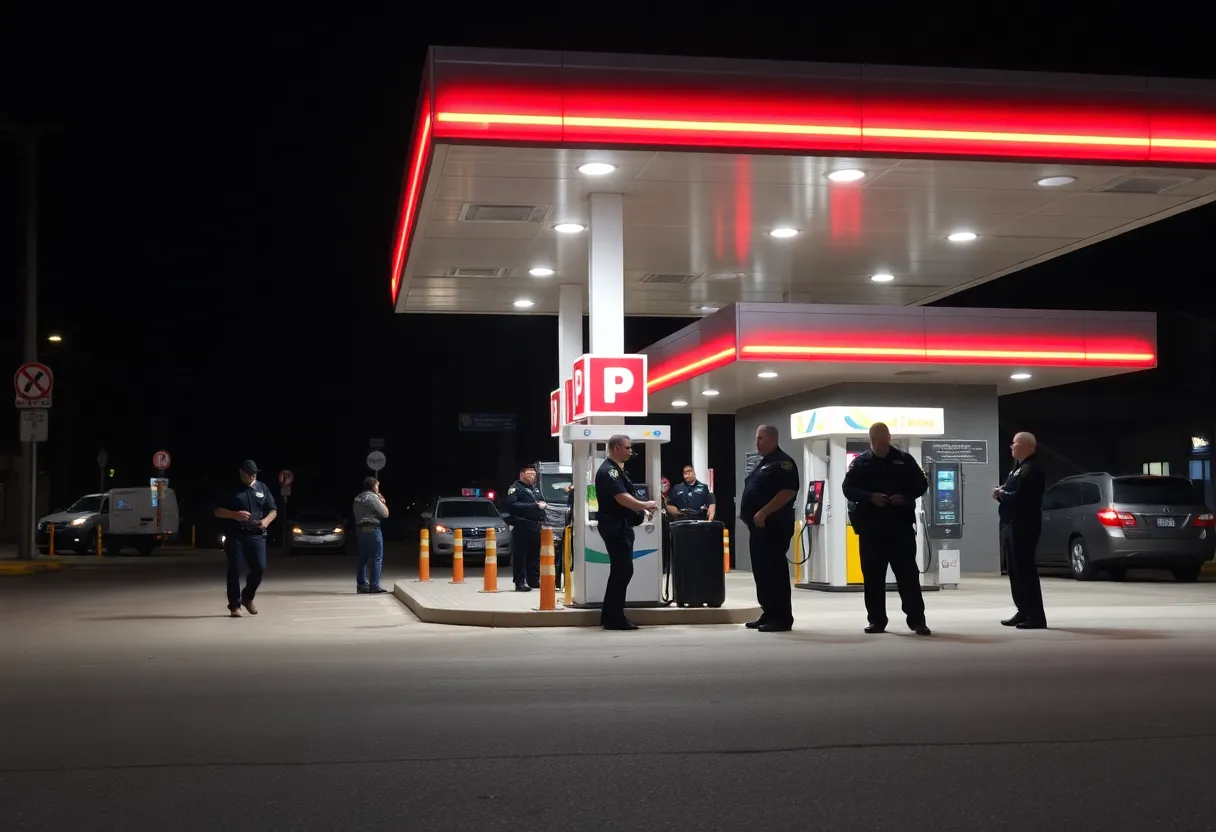 Cordova gas station where the stabbing occurred with police presence