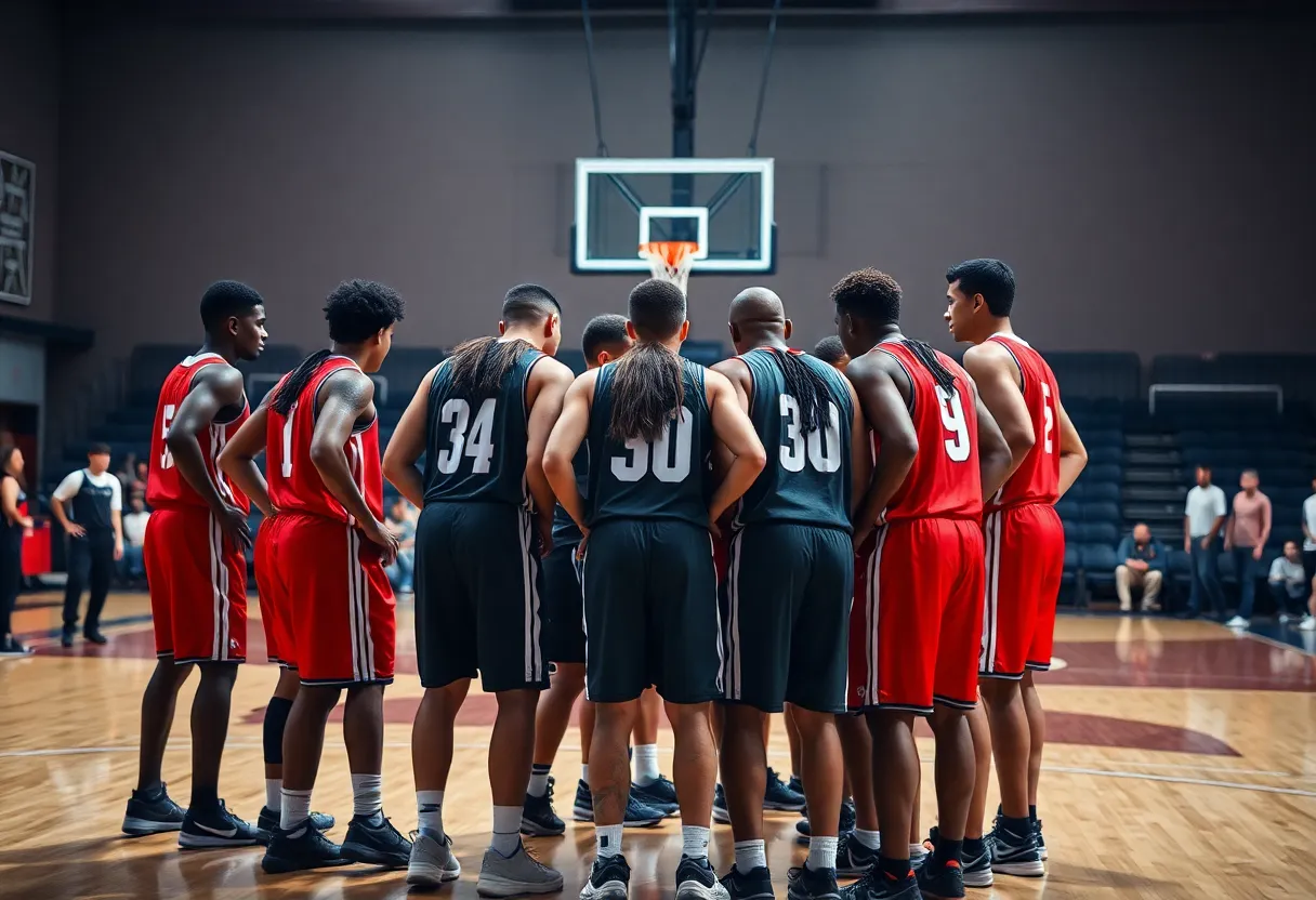 Memphis Grizzlies players huddling on the court