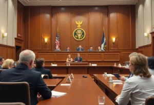 Courtroom scene of a trial involving a gynecologist