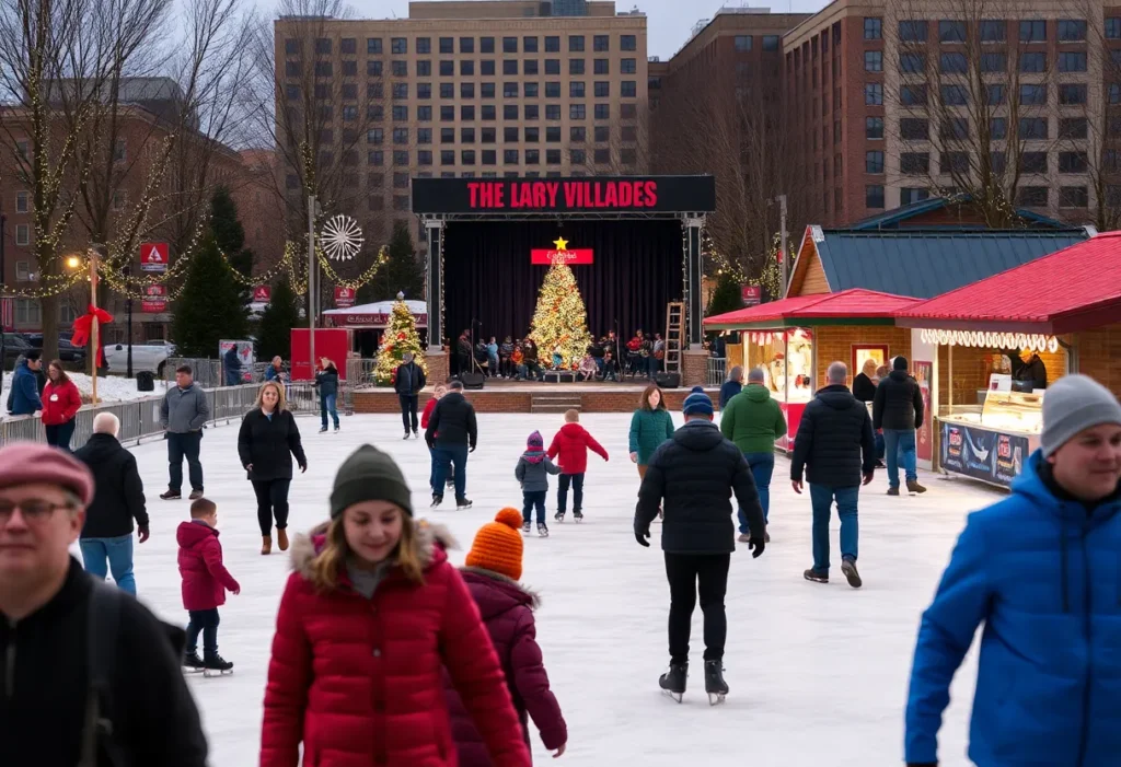 Families enjoying the '901 on Ice: Christmas Towne Village' holiday event