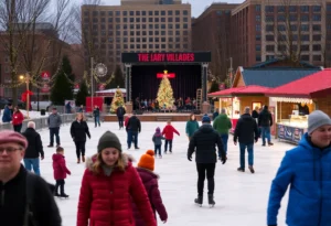 Families enjoying the '901 on Ice: Christmas Towne Village' holiday event