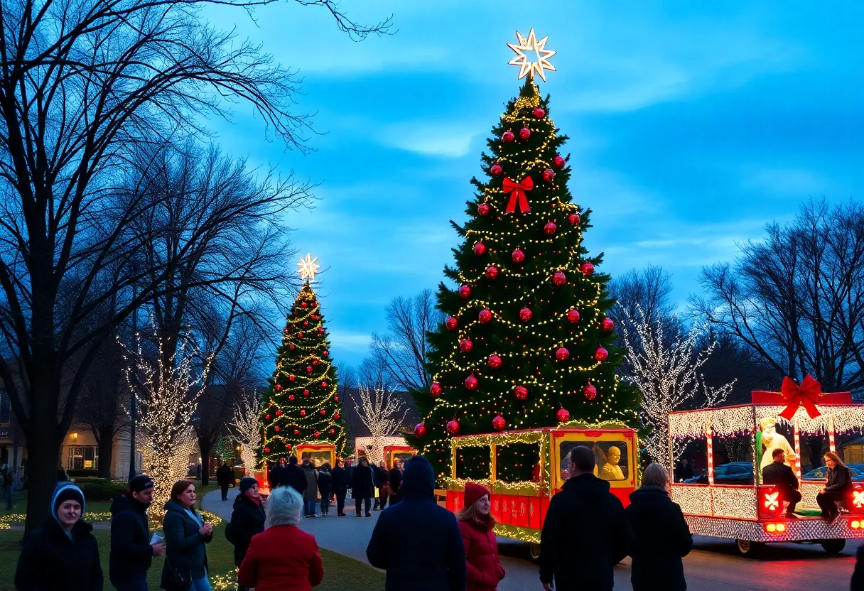 Festive holiday celebration in Memphis with decorations and people enjoying events.