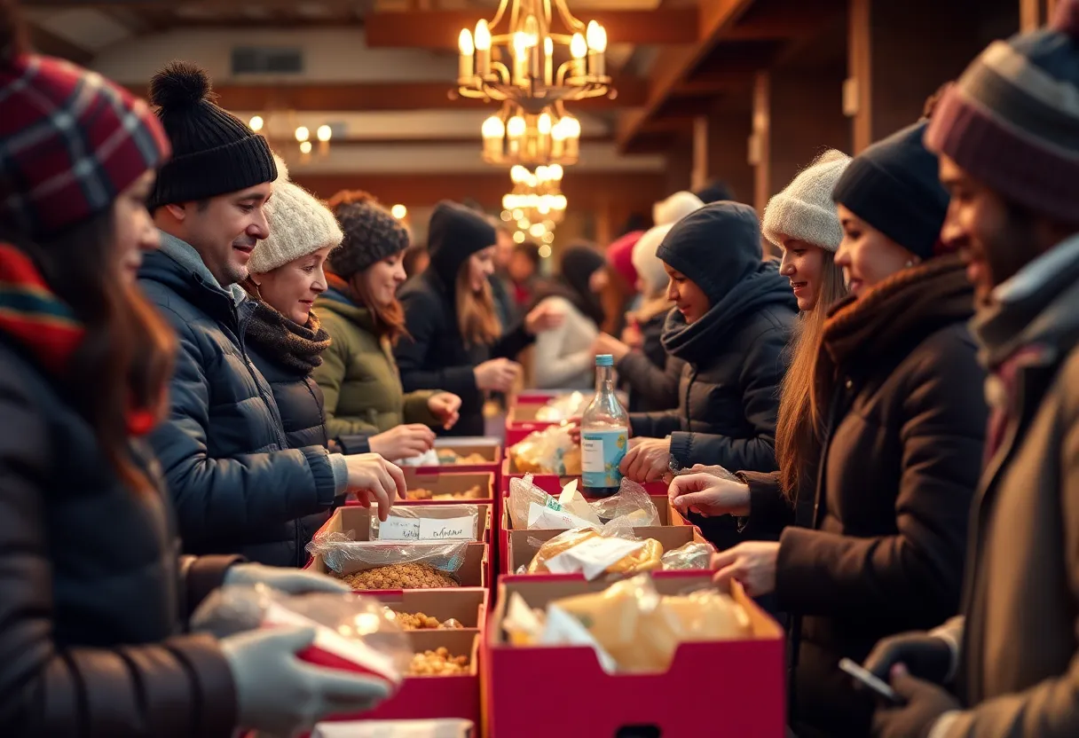 Volunteers serving meals and distributing winter items at the Memphis holiday lunch.