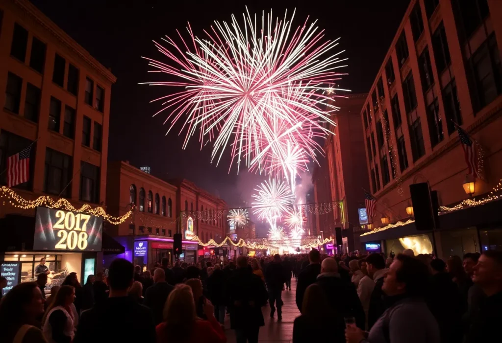 Fireworks over Beale Street during New Year's Eve in Memphis