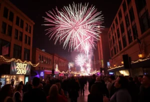 Fireworks over Beale Street during New Year's Eve in Memphis