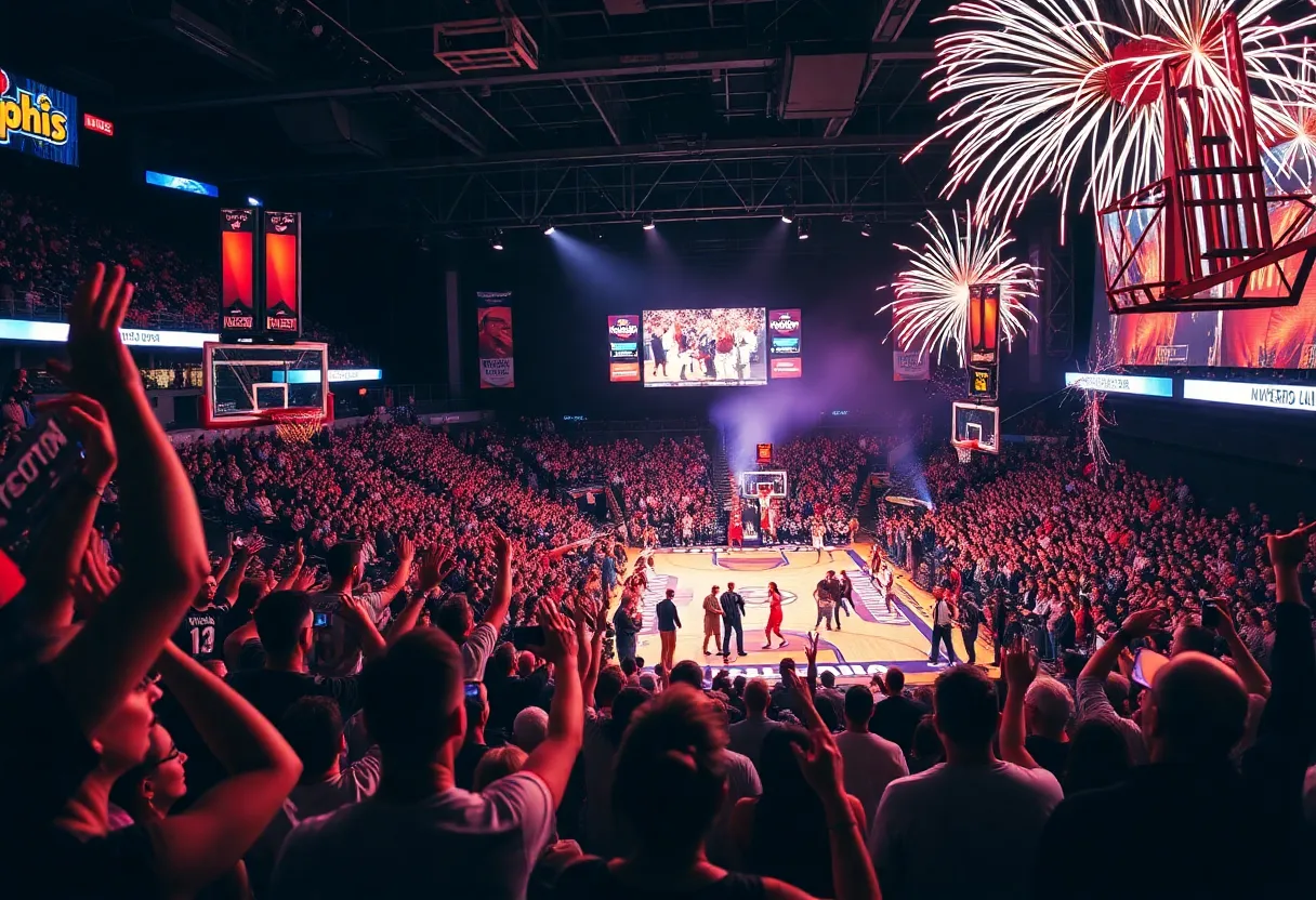 Crowd enjoying Memphis sports games and New Year's Eve celebrations