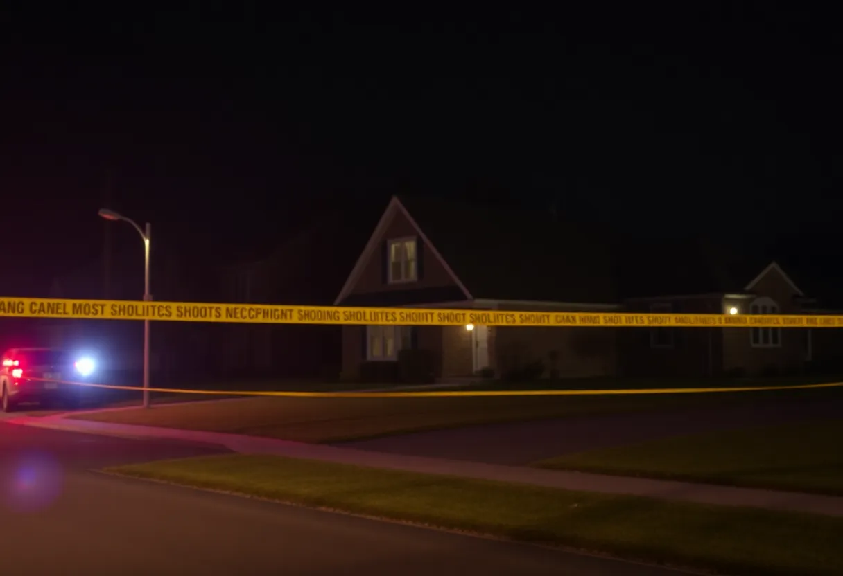 Police lights in a suburban neighborhood at night