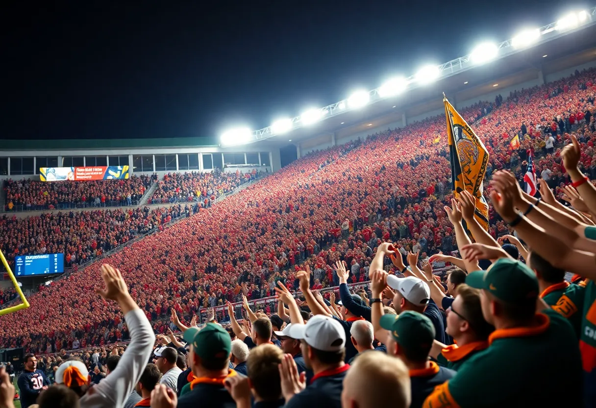 Fans cheering for Memphis Tigers at Gasparilla Bowl