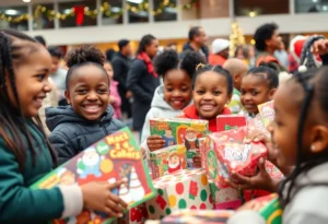 Children receiving toys during the Memphis annual toy giveaway event