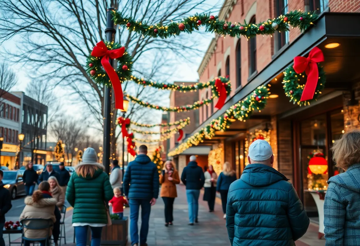 People celebrating in Memphis with warm weather and Christmas decorations