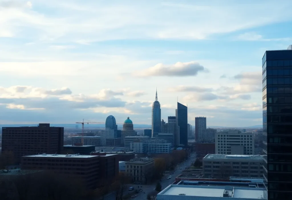 Scenic view of Memphis showing changing weather conditions.