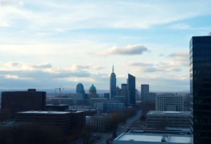 Scenic view of Memphis showing changing weather conditions.