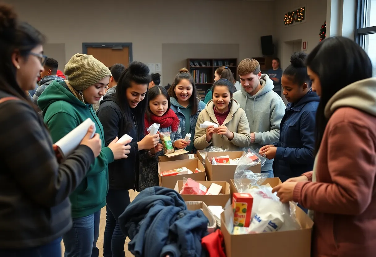 High school students in Memphis assembling care packages.