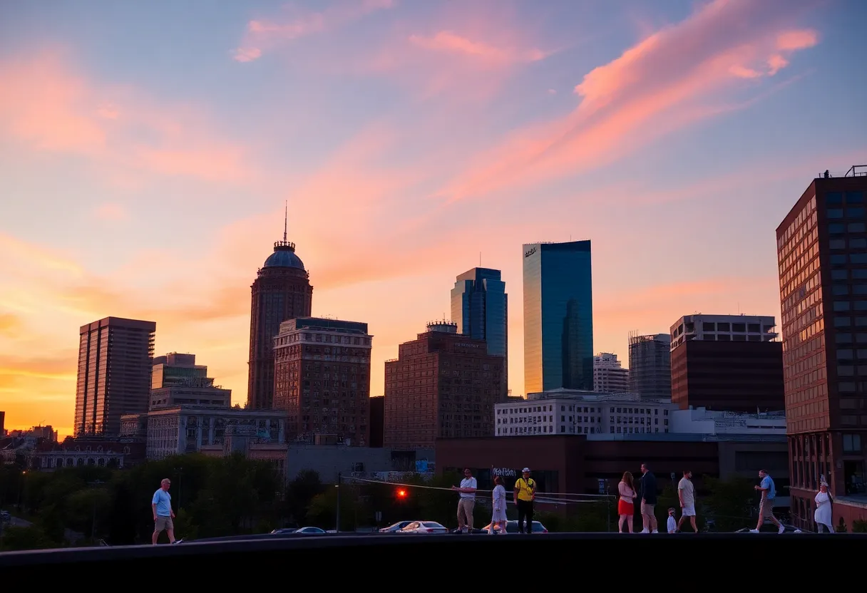 Skyline of Memphis Tennessee with a sunset backdrop