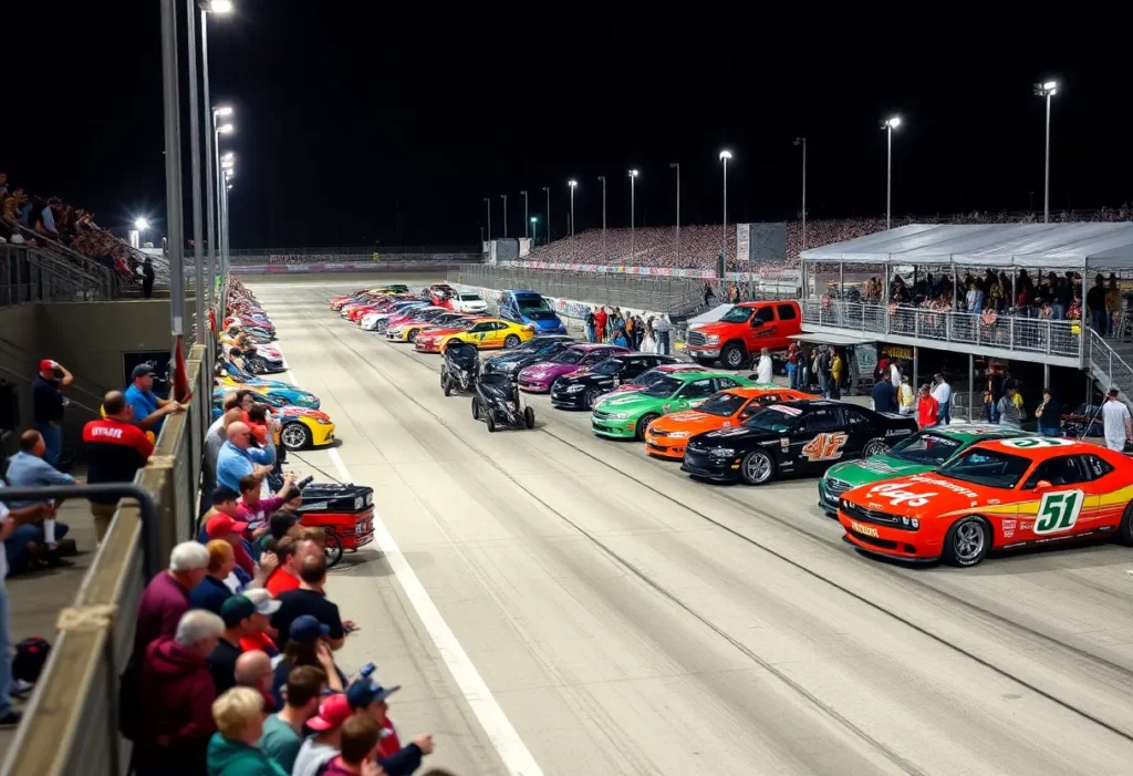 Motorsports facility in Millington, Tennessee with race cars and fans