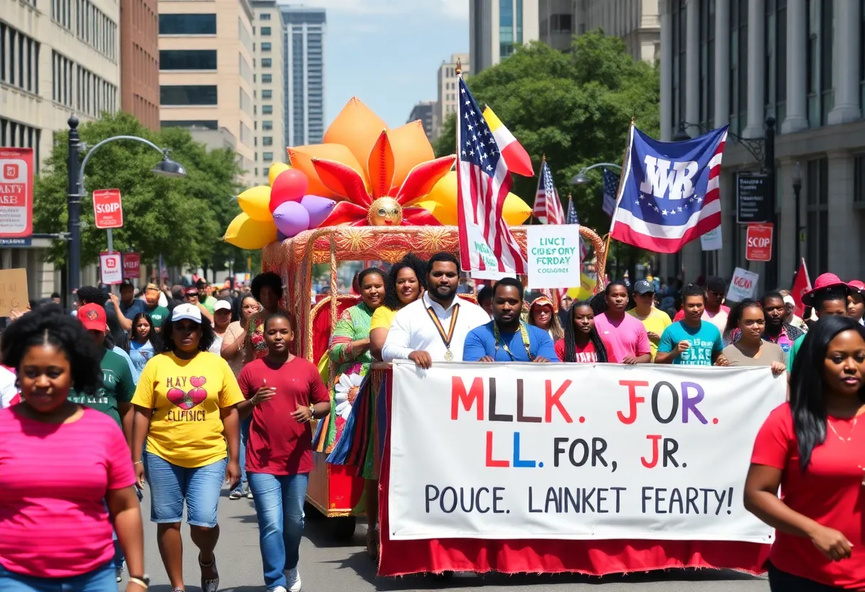Participants of the MLK Jr. Parade in Wilmington marching together.