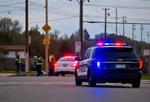 Memphis Police vehicle near utility pole after accident