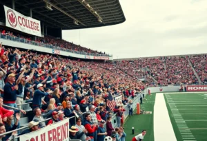 Fans cheering at the AutoZone Liberty Bowl featuring Navy Midshipmen and Cincinnati Bearcats.