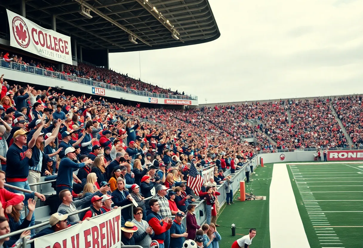 Fans cheering at the AutoZone Liberty Bowl featuring Navy Midshipmen and Cincinnati Bearcats.