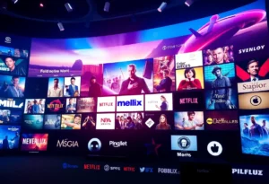 Illustration of streaming icons and entertainment elements representing Netflix and Warner Bros. acquisition.