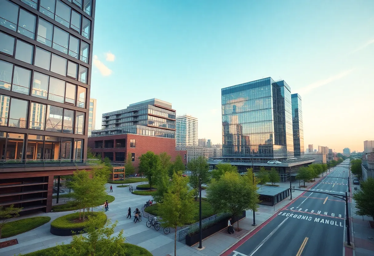 Concept art of the Neural Nexus Innovation District in downtown Memphis